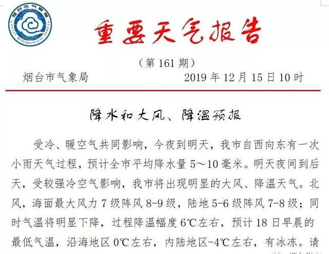 全市有雨!新一轮降温到来,大风冰冻、最低-8℃!烟台天气将骤变