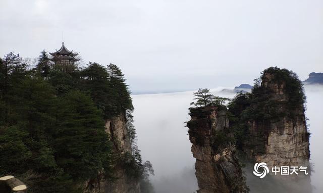 湖南张家界：武陵源风景区雨过天晴云海涌动