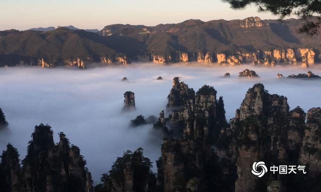 湖南张家界：武陵源风景区雨过天晴云海涌动