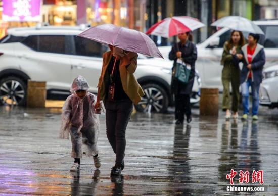 资料图：市民冒雨出行。 中新社记者 刘新 摄