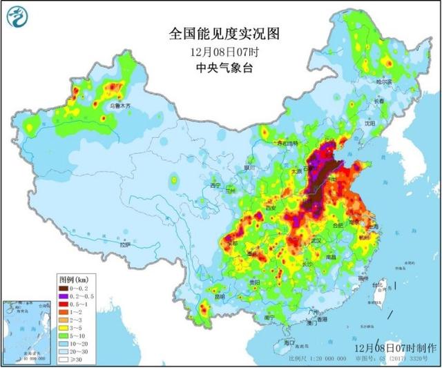 今晨我国大雾面积达50万平方公里,大雾影响持续3天