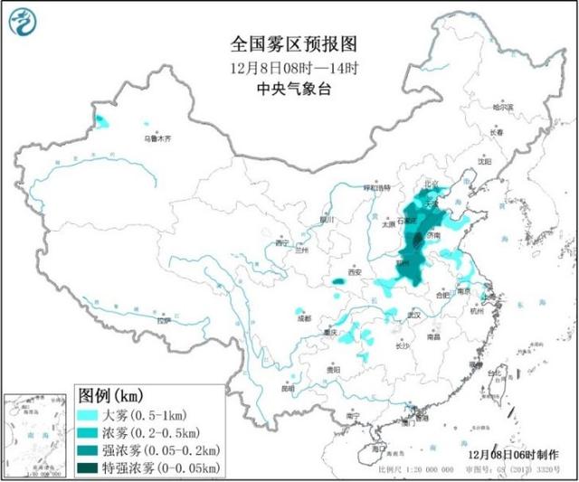 今晨我国大雾面积达50万平方公里，大雾影响持续3天