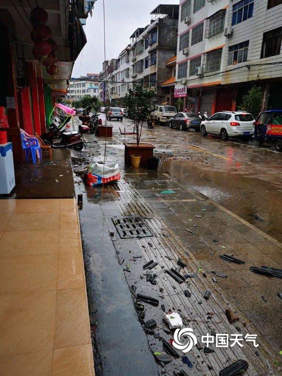 江西定南遭遇强对流 毁窗拔树冰雹满地