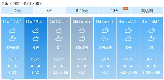 快讯！中央气象台发布郑州市今（30日）起未来七天天气预报