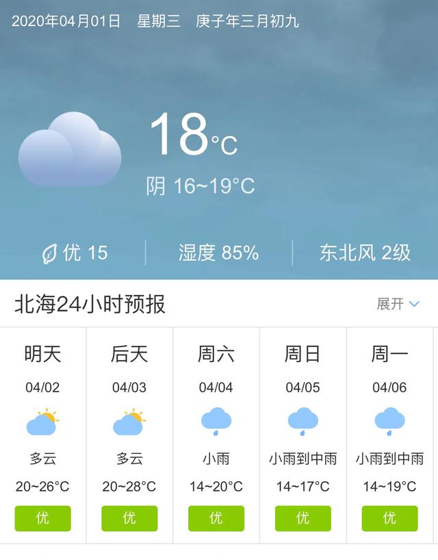 天气快讯！广西北海明天4月2日起未来五天天气预报