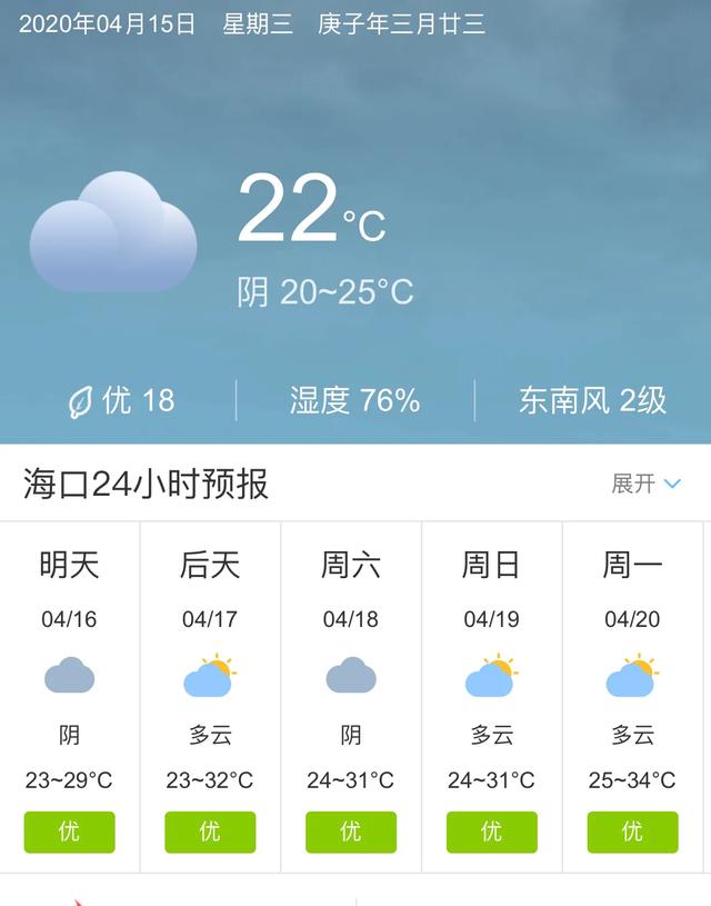 天气快讯！海南海口明天4月16日起未来五天天气预报