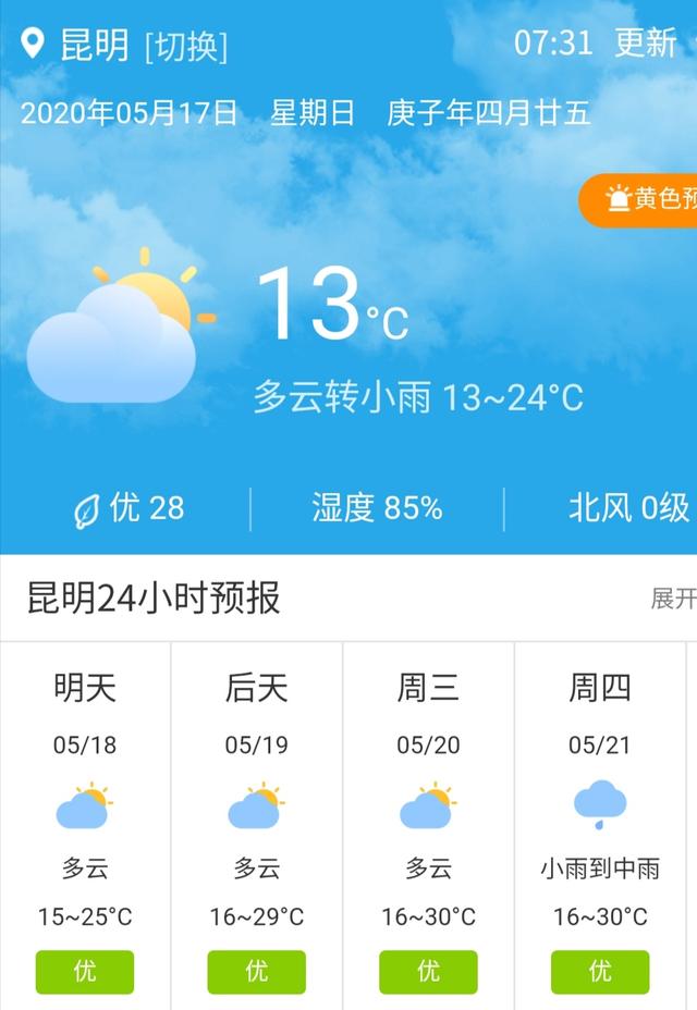 快讯！云南省气象台发布昆明市5月18日--21日期间天气预报