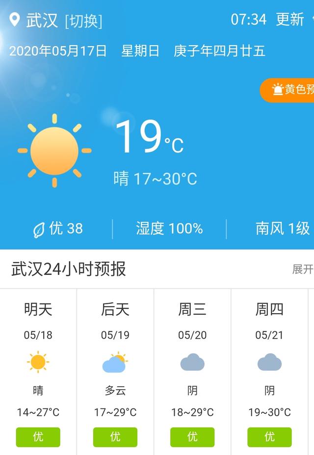 快讯！湖北省气象台发布武汉市5月18日--21日期间天气预报