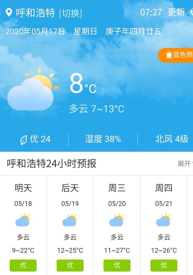 快讯！内蒙古气象台发布呼和浩特5月18日--21日期间天气预报