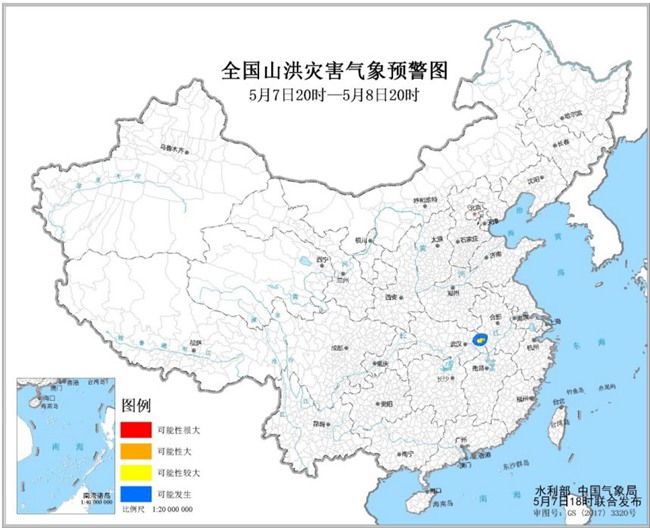 山洪灾害气象预警：安徽湖北部分地区可能发生山洪灾害