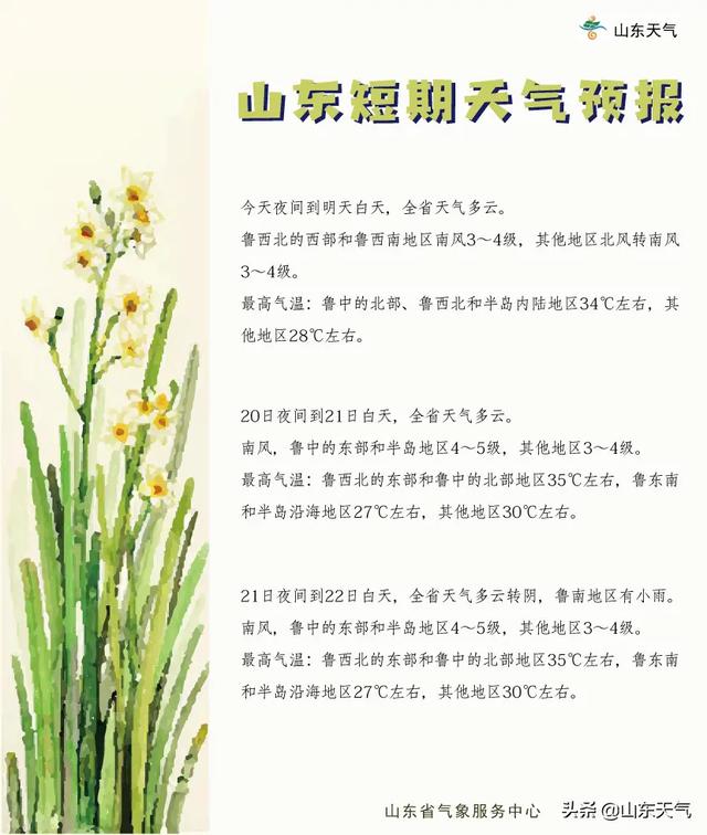 快讯！山东省气象台发布明20日起未来三天天气预报
