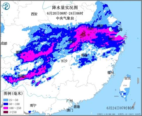 长江中下游现入汛以来最强降雨过程 局地日雨量破6月历史极值