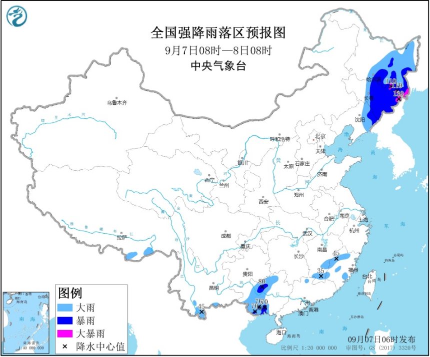 暴雨预警！今日东北等地有大到暴雨 吉林东部局地有大暴雨