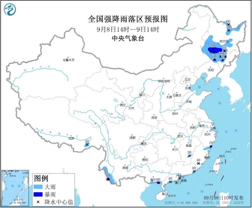 暴雨预警!黑龙江吉林等地有大到暴雨 华南沿海等地有大雨或暴雨