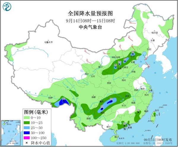 西南华北等地雨水在线 多地气温将创立秋后新低