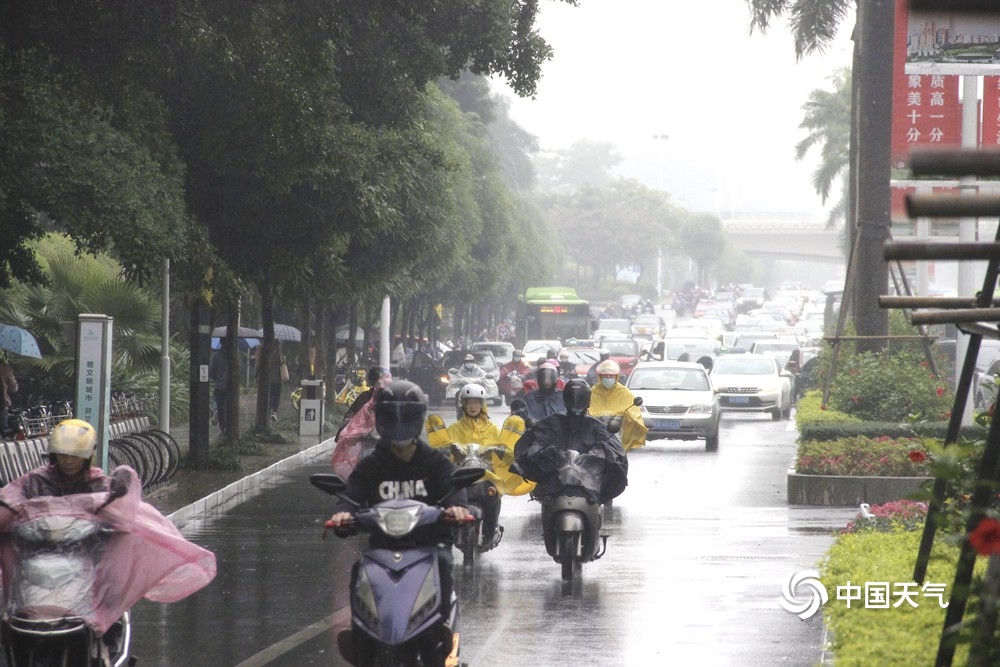 广西南宁现雨雾天气 能见度不佳交通受阻