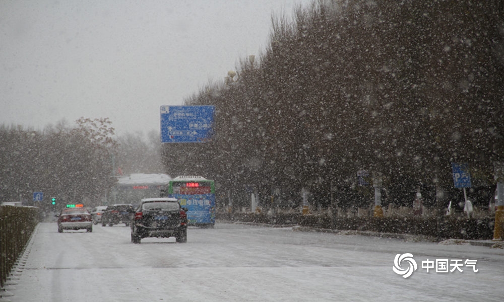 新疆伊犁雪纷飞 行人“慢出行”