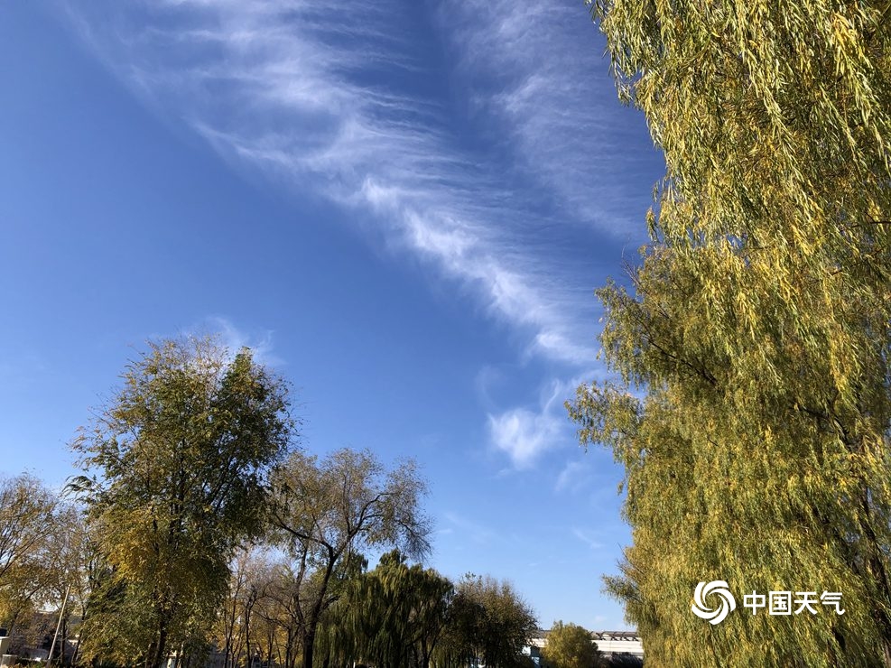 北京天空湛蓝 出现大片“毛卷云”