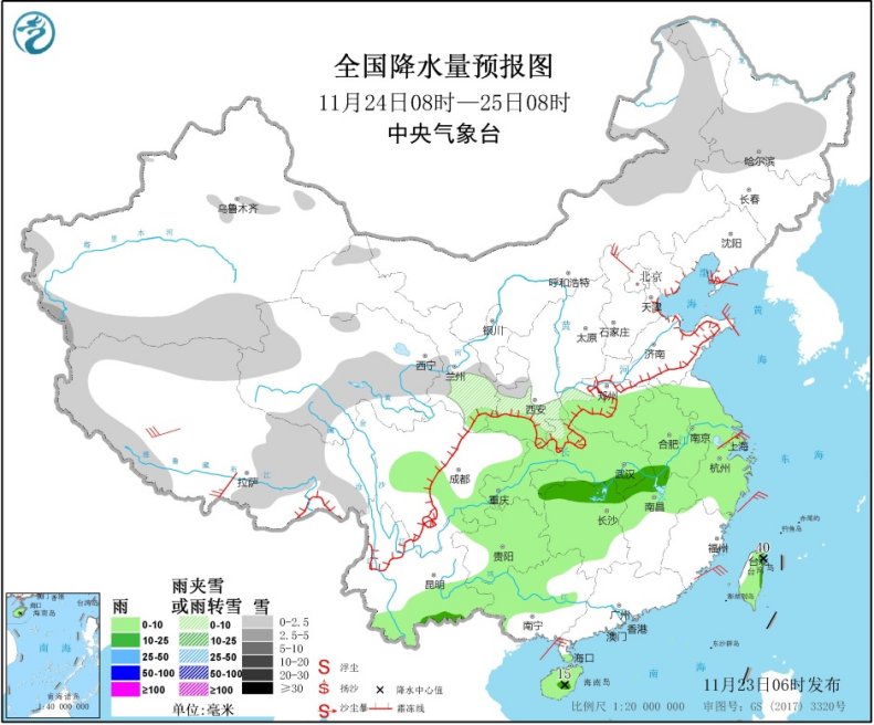 雨雪分界线将南压至江南 中东部气温陆续创新低