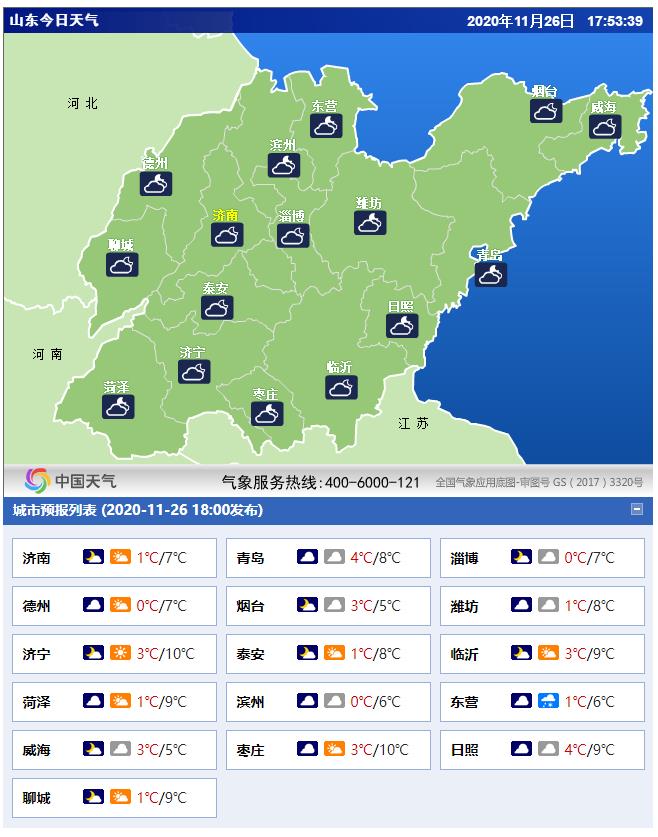 今日20时更新:全国、山东、潍坊,24小时天气预报