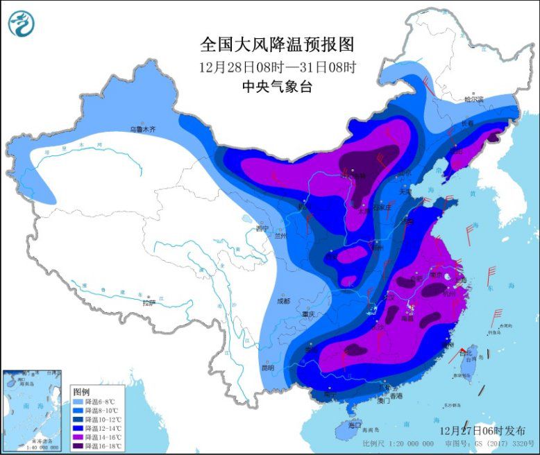 寒潮天气将影响中国中东部 寒潮黄色预警发布