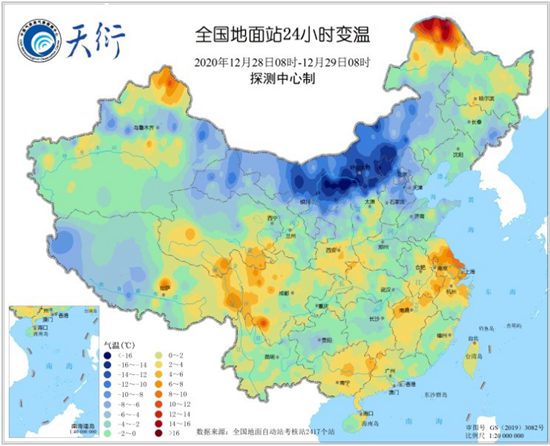 寒潮追踪:北方局地降温超16℃ 南方“断崖式”降温午后开始