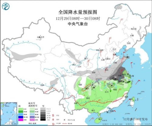 全国天气预报:寒潮继续影响中东部 东部南部海域有大风