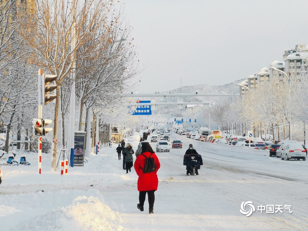 直击山东降雪现场 烟台威海天地一片白茫茫