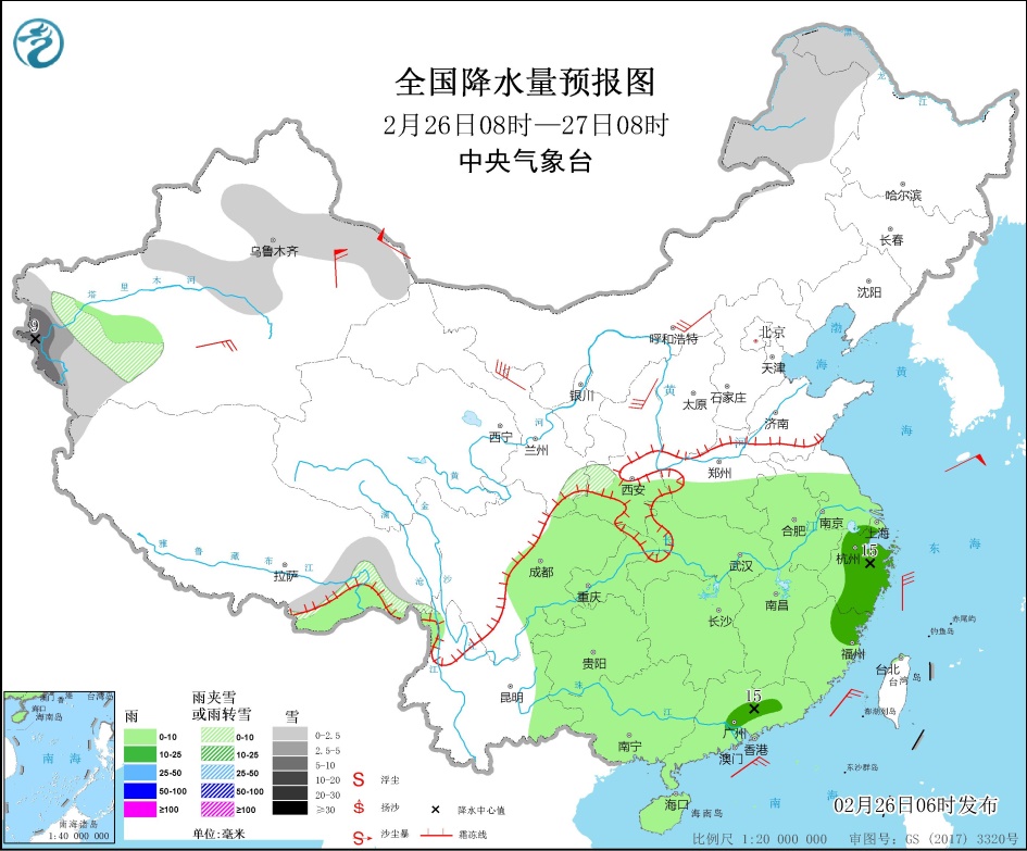 强冷空气将影响我国 中东部将出现大范围雨雪天气