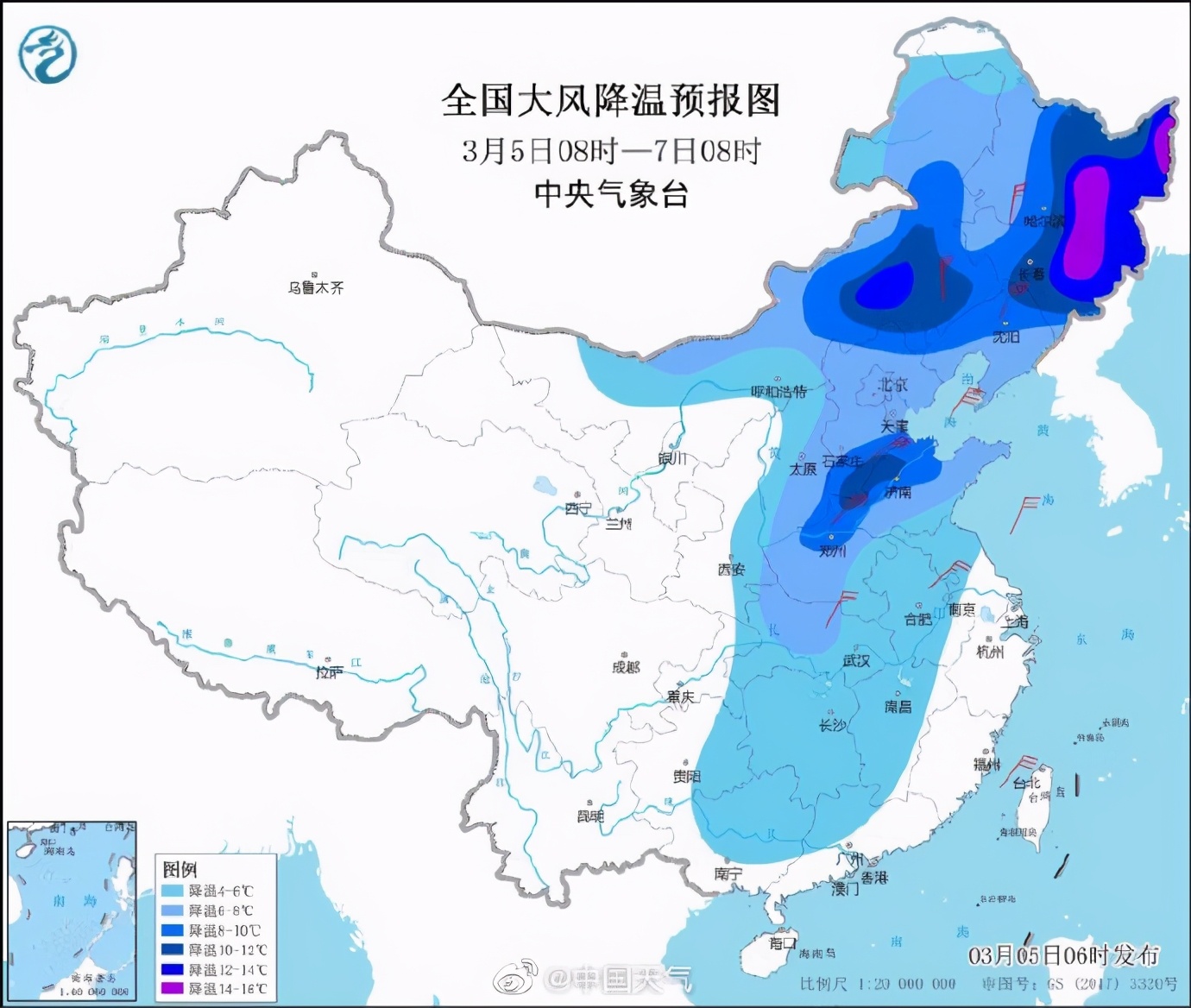 中东部大风降温天气又又又来了……东北地区降温降到发紫