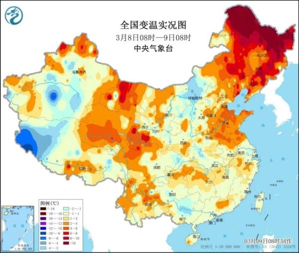 影响我国的冷空气较弱， 升温将是天气舞台的“主旋律”。