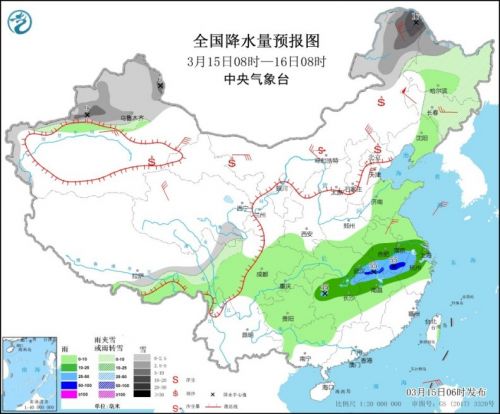 全国天气预报：中东部雨雪增多 内蒙古等局地有强沙尘暴
