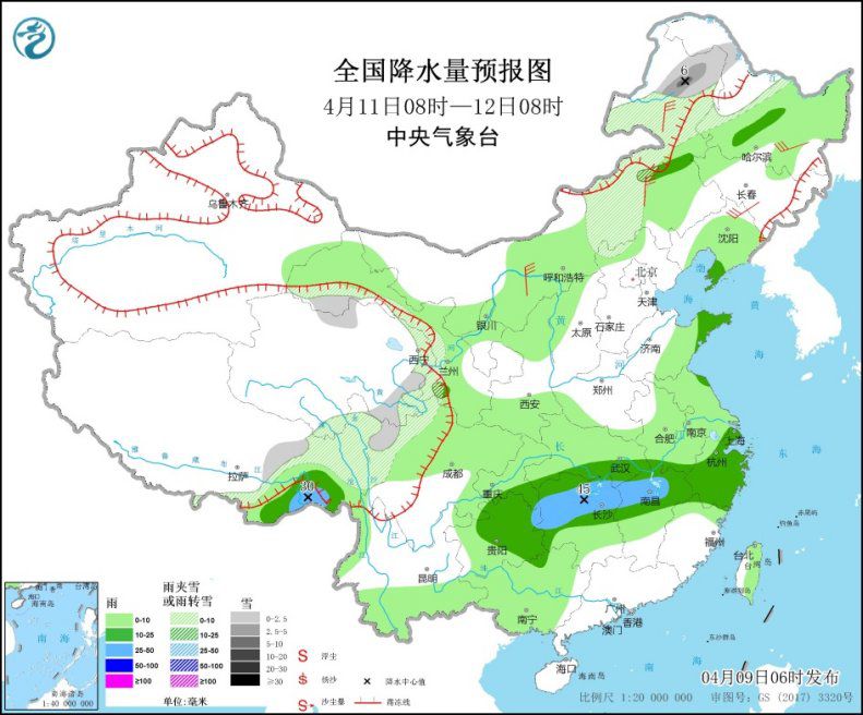 江南地区将有较强降水 北方地区有雨雪降温天气