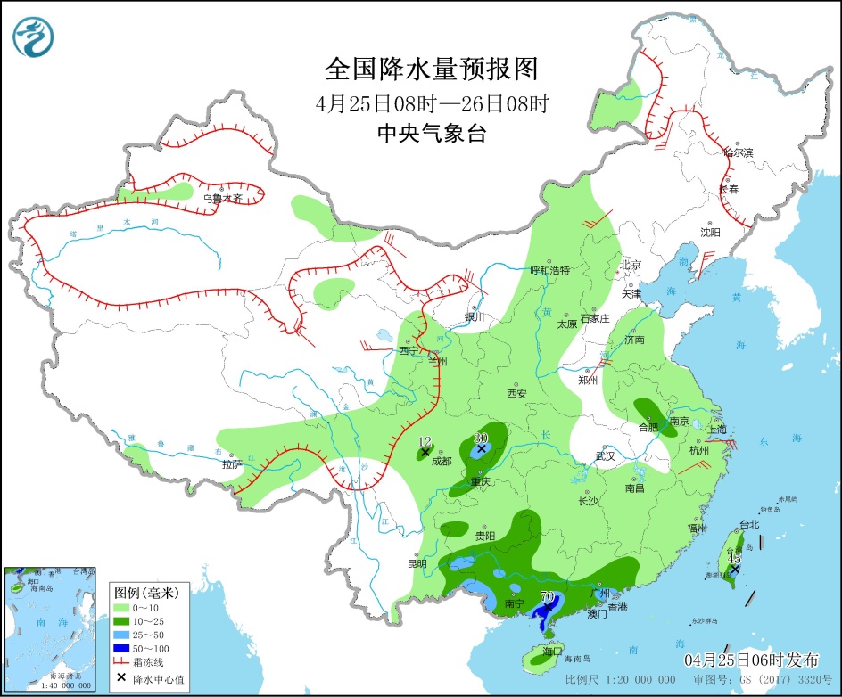 华南中西部等地有明显降水 西北地区内蒙古将有大风沙尘天气