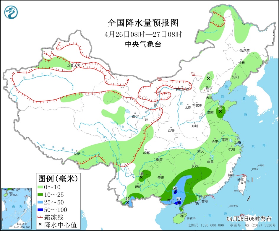 华南和江南南部等地有明显降水 西北地区华北等地将有大风沙尘天气