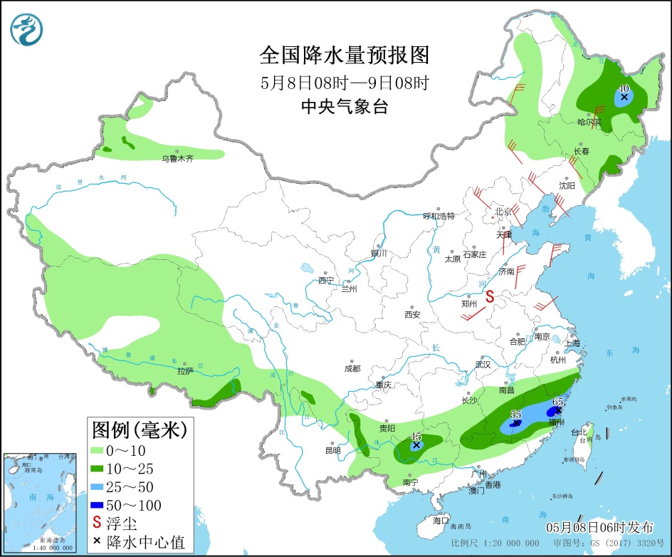 华北黄淮东北地区等地有大风天气 贵州江南华南有中到大雨