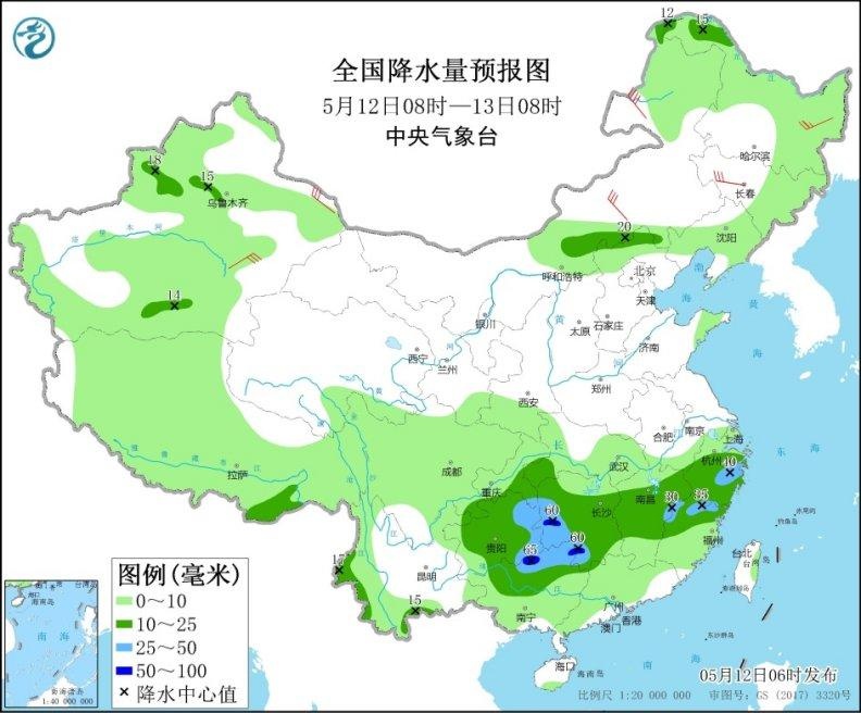 广西贵州湖南等地有强对流天气，局地将有雷暴大风或冰雹