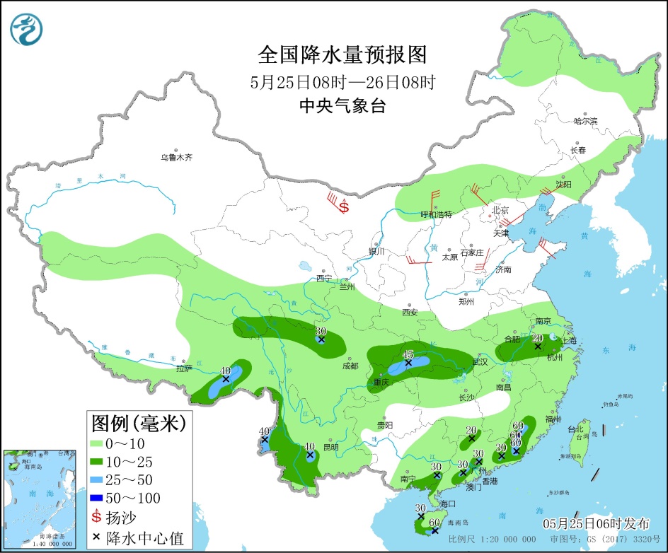 贵州至长江中下游将有较强降雨 华北东北等地多大风天气