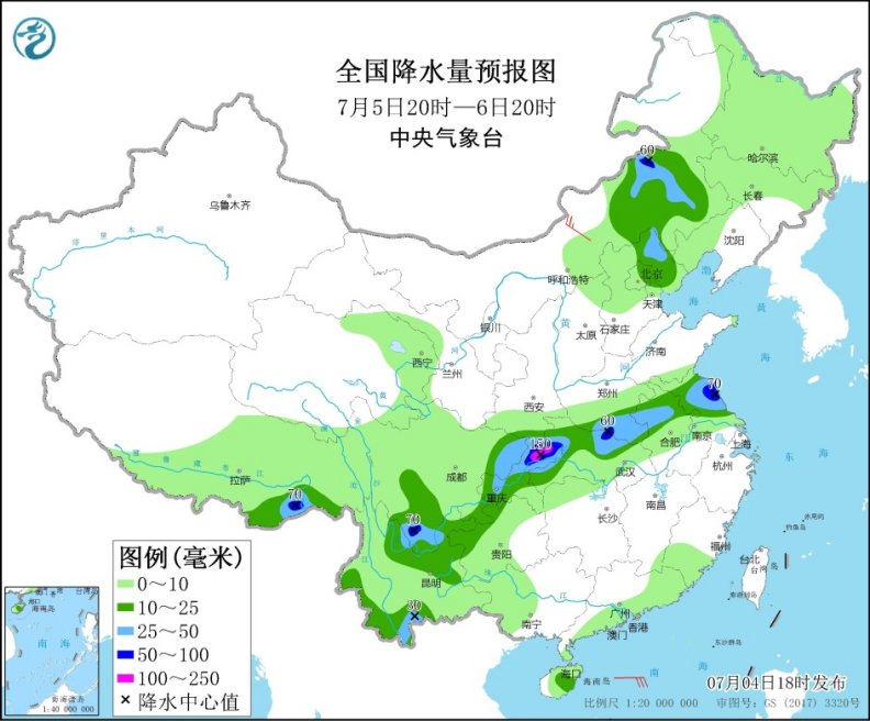 中央气象台：西南地区东部江淮等地有较强降水 华北和东北地区等地多雷阵雨天气